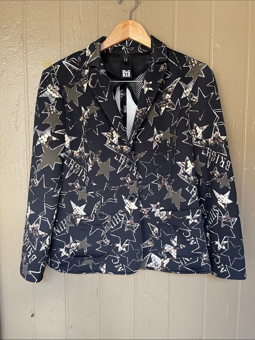 Marc Cain Star Print Blazer Jacket In Black And Gray Size S